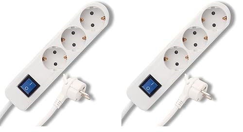 REV Ice Steckdosenleiste, 3-Fach Steckdose, Mehrfachsteckdose 3fach, 1,4m, max. 3500W, Weiss (Packung mit 2) von REV