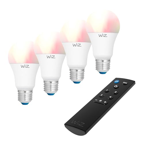 REV LED-Leuchtmittel WiZ, E27, 9W, 2.200-6.500K, WLAN, App-Steuerung, Alexa & Google-Assistant, 4er Set + Fernbedienung von REV