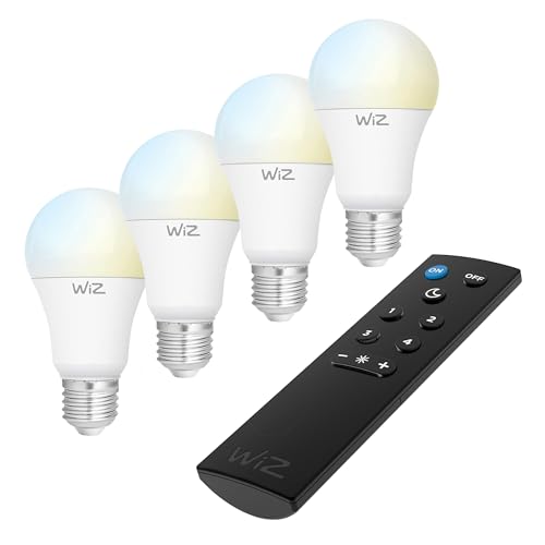 REV LED-Leuchtmittel WiZ, E27, 9W, 2700-6500K, WLAN, App-Steuerung, Alexa & Google-Assistant, 4er Set + Fernbedienung von REV