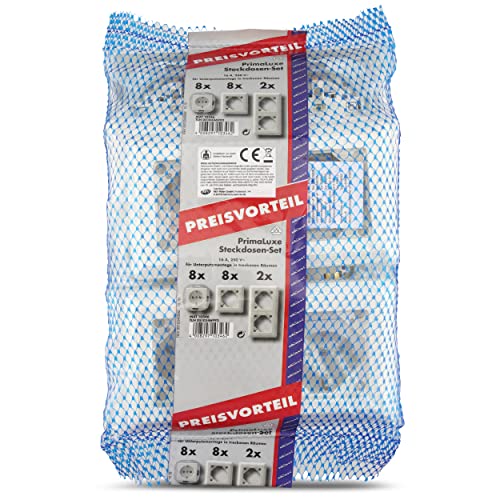 REV PrimaLuxe 8x Steckdosen im Set mit 8x 1-fach und 2x 2-fach Rahmen, weiss von REV