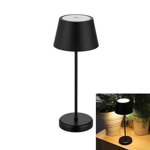 REV – LED Tischleuchte kabellos 38cm 2W mit Touch-Dimmfunktion & 4000mAh Li-Ion Akku (ca. 7h Laufzeit) - Tischlampe anthrazit aus Kunststoff IP44 für indoor & outdoor - Tischleuchte mit USB-C Kabel von REV