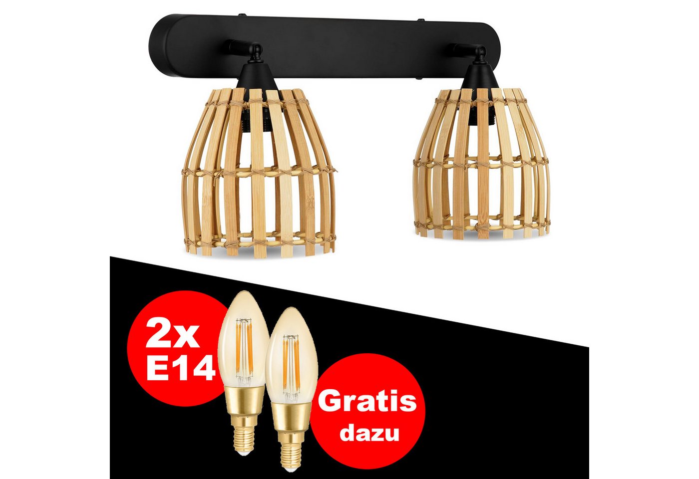 REV Wandleuchte -/Deckenlampe Rattan, 2-flammig, E14, 15W, + WiZ von REV