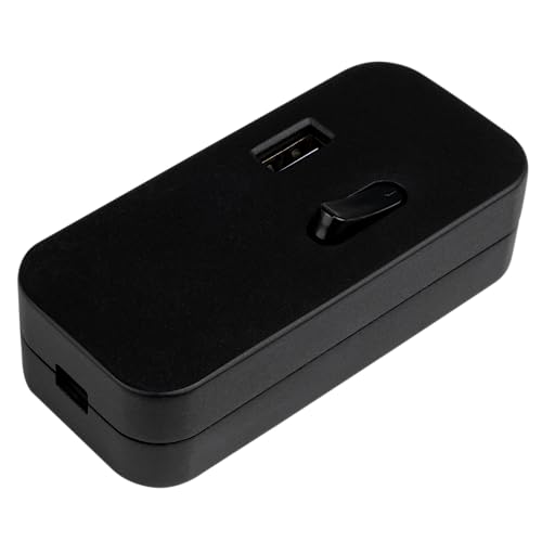 REV Zwischenschalter mit USB, Wippschalter 1-polig, Schnurschalter, Kabelschalter, Zuleitungsschalter, 1polig, 2,5A, 230V~, schwarz von REV