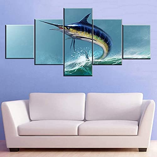 REVAC Angeldeko Blauer Marlin Fisch 5 teiliges wandbild 5 leinwandbilder anime 5 teiliges wandbild wandbilder wohnzimmer leinwandbild wandbilder wohnzimmer modern für Home Moderne Dekoration Print von REVAC