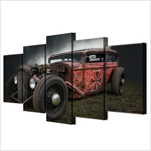 REVAC Antike Hot Rod Oldtimer-Malerei 5 teilige leinwandbilder leinwand 5 Teile Auto wandtattoo Schlafzimmer Poster & kunstdrucke Bilder mit Rahmen selbst gestalten Heimdekoration, Poster Artwork von REVAC