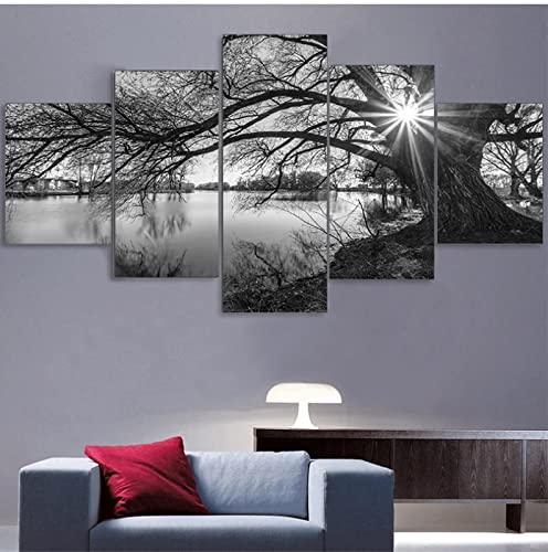 REVAC schwarz weiß malerei Baum fluss 5 teiliges wandbild 5 leinwandbilder Anime 5 teiliges wandbild wandbilder Wohnzimmer Leinwandbild wandbilder Wohnzimmer modern für Home Moderne Dekoration Print von REVAC