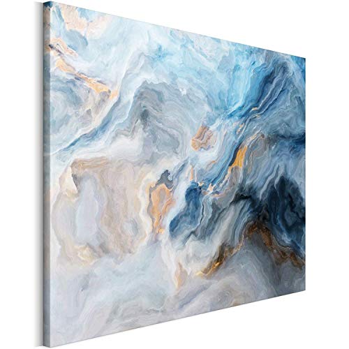 REVOLIO 90x60 cm Leinwandbild Wandbilder Wohnzimmer Modern Kunstdruck Design Wanddekoration Deko Bild auf Leinwand Bilder 1 Teilig - Acryl abstrakte Kunst blau weiß von REVOLIO