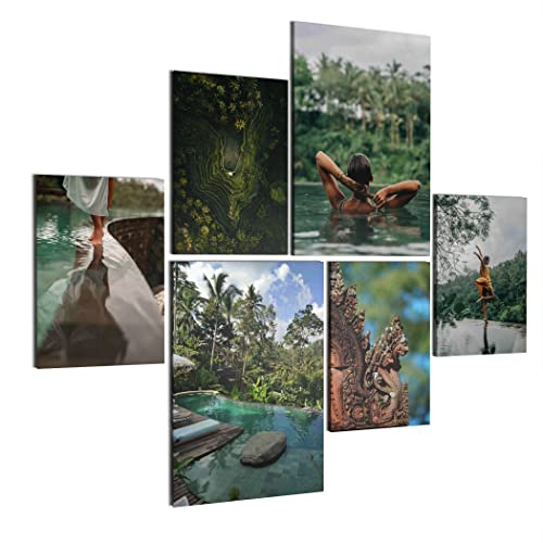 REVOLIO Leinwandbilder Set - Wanddeko Wohnzimmer & Schlafzimmer - 6 Wandbilder Set Aufhängfertig - Bilderset Größen 30x45 und 40x60 - Leinwand Bilder Set - Natur Mädchen Bali Palmen von REVOLIO