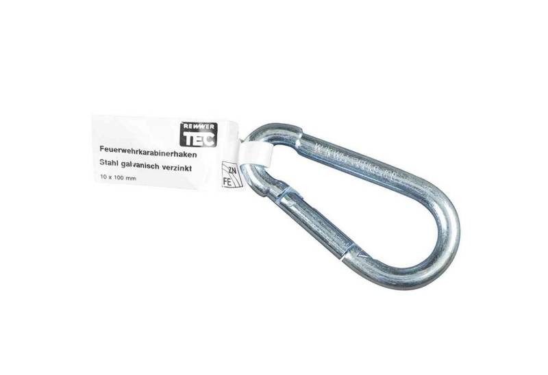 REWWER-TEC Karabiner Feuerwehr-Karabinerhaken 10x100, verzinkt, mit EAN-Fähnchen von REWWER-TEC