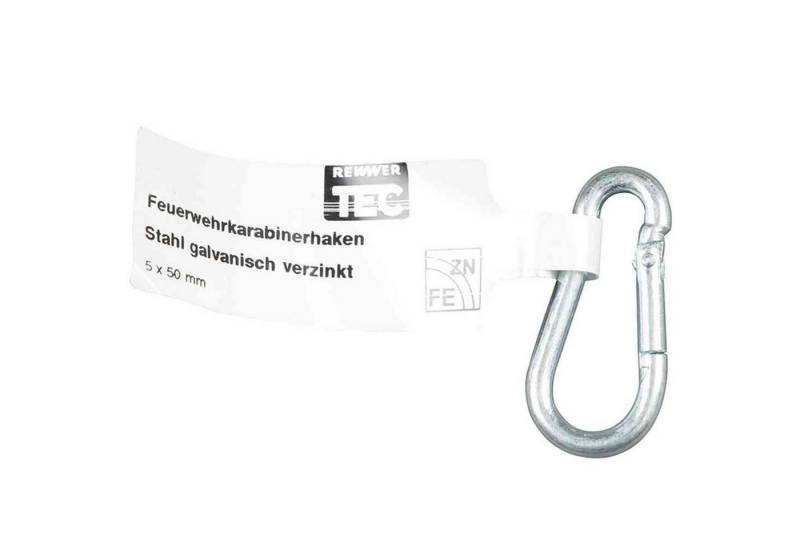 REWWER-TEC Karabiner Feuerwehr-Karabinerhaken 5x50, verzinkt, mit EAN-Fähnchen von REWWER-TEC