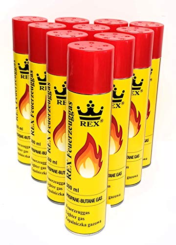 REX Feuerzeuggas 10x 300ml Nachfüllgas Propan-Butan Gas Feuerzeug von REX