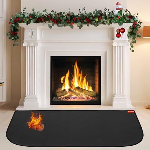 Feuerfeste Matte für Kaminofen Standardgröße 100 x 60 cm | Inklusive 4 Anti-Rutsch-Streifen für zusätzliche Sicherheit | Vermeiden Sie Verbrennungen und Funkenschutzplatte von REXLIA
