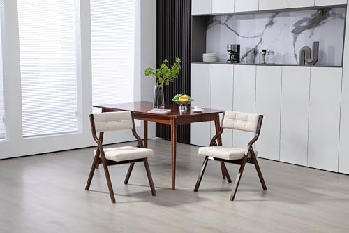 HOMEFUN Folding Chairs with Cushion, Wooden Padded Folding Chairs 2 Pack, Portable and Assembled Folding Dining Chair for Guests Kitchen Office Wedding and Party (Creme) von REXO