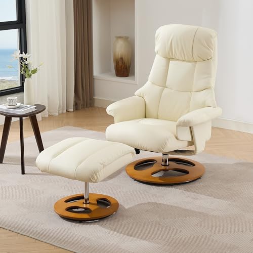 Komfortabler Relaxsessel mit Massage und Wärmefunktion, Liegefunktion & Hocker, 360° drehbar, PU-Stoff Weiß von REXO