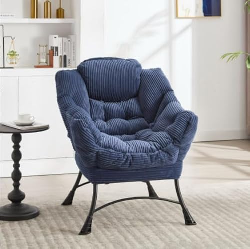 Lazy Chair with Ottoman, Modern Lounge Accent Armrests and a Side Pocket, Leisure Upholstered Sofa Reading Footrest for Small Space, Corner Chair-Navy Blue von REXO