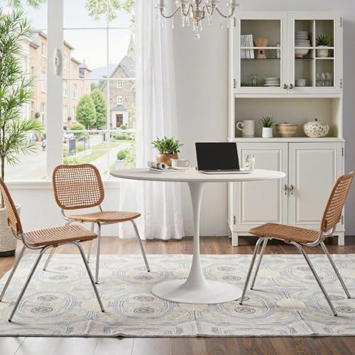 Modern Round Dining Table,Four Patchwork Tabletops with White Color Solid Wood Grain Table Top,Metal Base Dining Table,Leisure Coffee Table Modern Round Dining Table,Four Patchwork Tabletops with White Color Solid Wood Grain Table Top,Metal Base Dining Table,Leisure Coffee Table von REXO