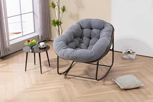 Outdoor Rattan Rocking Chair,Padded Cushion Rocker Recliner Chair Outdoor for Front Porch, Living Room, Patio, Garden, Gray von REXO