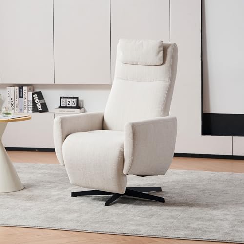 REXO 022 Bequemer Relaxsessel mit Liegefunktion – Chenille Fernsehsessel mit Fußstütze, drehbarer Stillsessel & Loungesessel für Wohnzimmer, modernes Sofa (Beige) von REXO