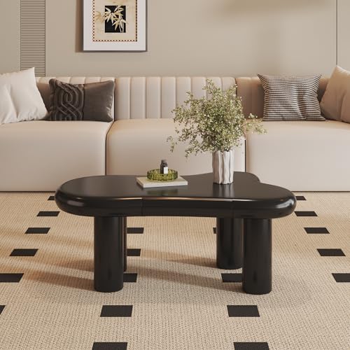 REXO Couchtisch in Cloud-Form aus MDF mit 16-Farbiger LED-Beleuchtung & Schublade – Moderner Wohnzimmertisch, mit Stauraum (Schwarz) von REXO