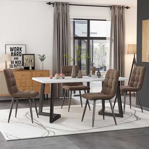 REXO Essgruppe Set 117×68cm Esstisch mit 4 Stühlen Rechteckiger Moderner Küchentisch Esszimmerstuhl Braun Samt Küchenstuhl Schwarze Tischbeine von REXO