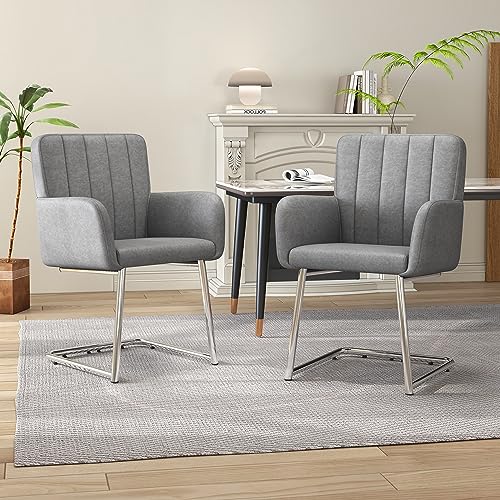 REXO Esszimmerstühle mit vertikalen Streifen,Gepolsterter Sessel mit zickzackförmige Metallbeine,Lounge-Stuhl,Wohnzimmerstuhl,für Shlafzimmer,Arbeitzimmer und Schreibtisch,Kunstleder (Grau) von REXO