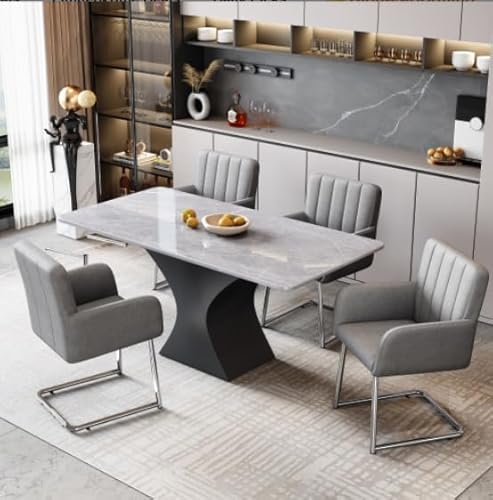 REXO Esszimmerstühle mit vertikalen Streifen,Gepolsterter Sessel mit zickzackförmige Metallbeine,Lounge-Stuhl,Wohnzimmerstuhl,für Shlafzimmer,Arbeitzimmer und Schreibtisch,Kunstleder (Grau-4) von REXO