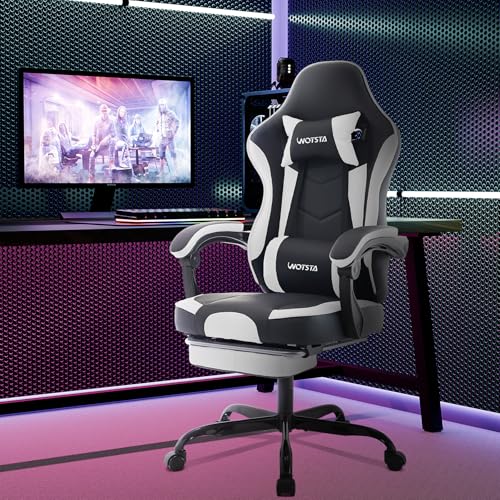 REXO Gaming Chair Computerstuhl Ergonomischer Gaming Stuhl mit Fußstütze Bürostuhl Ergonomischer Computerstuhl mit Lendenwirbelstütze SchwarzWeiß von REXO