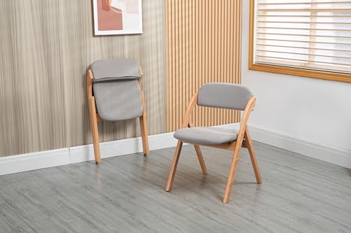 REXO HOMEFUN Folding Chairs with Padded Seats, Wooden Stackable Dining Chairs Set of 2 with Removable Cover Folding Extra Chair for Guests Kitchen Office Wedding Party Picnic,Grau von REXO
