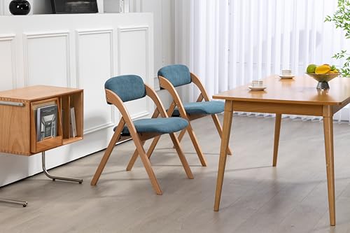 HOMEFUN Folding Chairs with Padded Seats, Wooden Stackable Dining Chairs Set of 2 with Removable Cover Folding Extra Chair for Guests Kitchen Office Wedding Party Picnic (Blue) von REXO