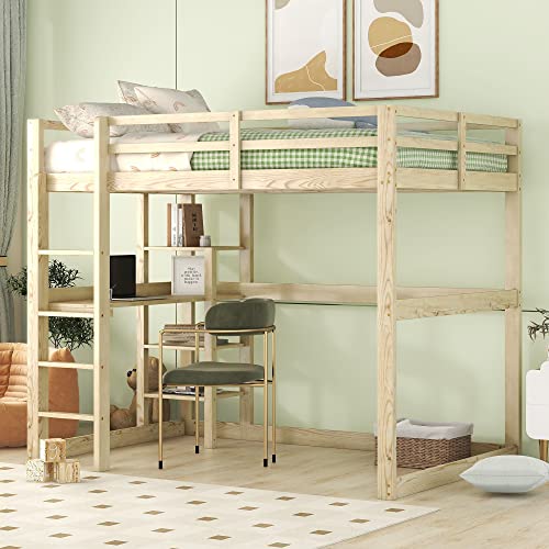 REXO Kinderbett,140X200 cm,Hochbett Bettgestell mit Stauraum, komplett aus Kiefer, mit 4 Ablagefächern und Einer Schreibtischplatte, Natur REXO Kinderbett,140X200 cm,Hochbett Bettgestell mit Stauraum, komplett aus Kiefer, mit 4 Ablagefächern und Einer Schreibtischplatte, Natur von REXO
