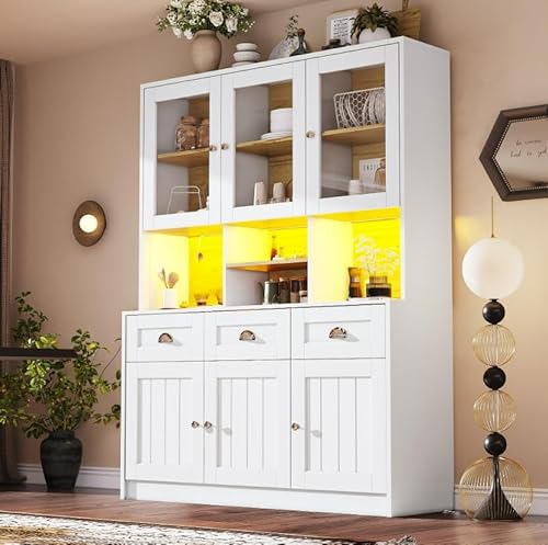 REXO Küchenschrank 140×40×175cm Hochschrank Küchenbuffet Vitrinenschrank Buffetschrank mit Verstellbaren Ablagen Sideboard mit LED-Beleuchtung Variable Lichtfarben Weiß/Schwarz REXO Küchenschrank 140×40×175cm Hochschrank Küchenbuffet Vitrinenschrank Buffetschrank mit Verstellbaren Ablagen Sideboard mit LED-Beleuchtung Variable Lichtfarben Weiß/Schwarz von REXO