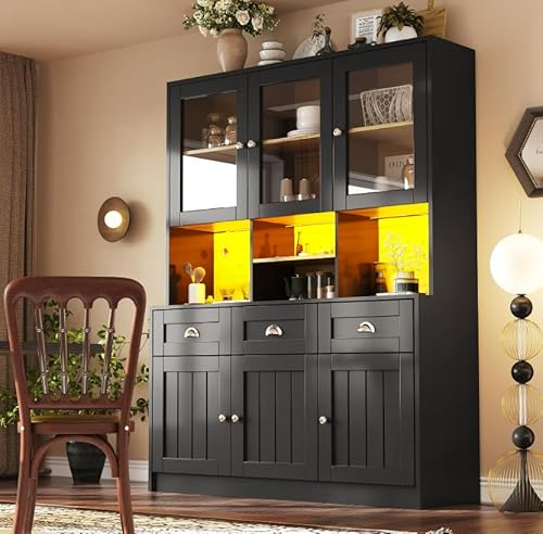 REXO Küchenschrank 140×40×175cm Hochschrank Küchenbuffet Vitrinenschrank Buffetschrank mit Verstellbaren Ablagen Sideboard mit LED-Beleuchtung Variable Lichtfarben Weiß/Schwarz REXO Küchenschrank 140×40×175cm Hochschrank Küchenbuffet Vitrinenschrank Buffetschrank mit Verstellbaren Ablagen Sideboard mit LED-Beleuchtung Variable Lichtfarben Weiß/Schwarz von REXO