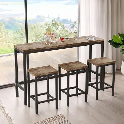 REXO Modern Design Kitchen Dining Table, Pub Table, Long Dining Table Set with 3 Stools, Kneipentisch,Langer Esstisch Set mit 3 Hockern, Einfache Montage, Natur REXO Modern Design Kitchen Dining Table, Pub Table, Long Dining Table Set with 3 Stools, Kneipentisch,Langer Esstisch Set mit 3 Hockern, Einfache Montage, Natur von REXO