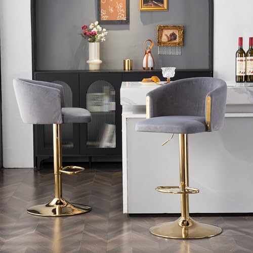 REXO Modern rotatable Height Adjustable bar stools, modern bar stools for Kitchen, bar, and Restaurant counters, Lift stools with Middle backrest and Gold footrest (Set of 2) von REXO