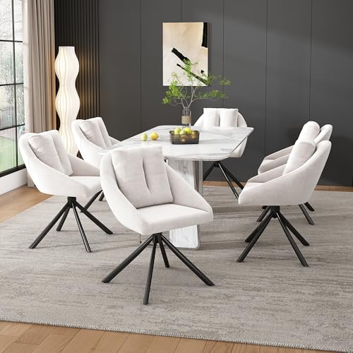 REXO Moderner Grauer Samtstuhl, stilvoller und bequemer drehbarer Esszimmerstuhl, atmungsaktiver Samtstoff, ergonomisches Design, eleganter Drehstuhl (Beige-4) von REXO