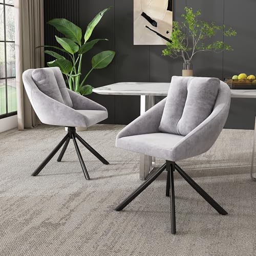 REXO Moderner Grauer Samtstuhl, stilvoller und bequemer drehbarer Esszimmerstuhl, atmungsaktiver Samtstoff, ergonomisches Design, eleganter Drehstuhl (Grau) von REXO