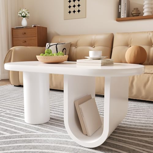 REXO Moderner ovaler Couchtisch in Weiß, Coffee Table– Schlichtes Design, stabile U-förmige Beine, Pflegeleichte Oberfläche, perfekt fürs Wohnzimmer, geräumiger Stauraum, Maße: 98,5 x 53,5 x 42 cm. REXO Moderner ovaler Couchtisch in Weiß, Coffee Table– Schlichtes Design, stabile U-förmige Beine, Pflegeleichte Oberfläche, perfekt fürs Wohnzimmer, geräumiger Stauraum, Maße: 98,5 x 53,5 x 42 cm. von REXO