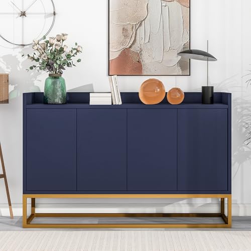 REXO Modernes Sideboard im minimalistischen Stil 4-türiger griffloser Buffetschrank für Esszimmer, Wohnzimmer, Küche (Marineblau) von REXO
