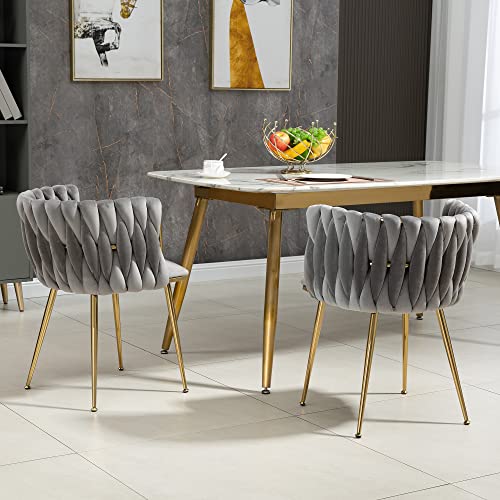 REXO Modernes luxuriöses Samt-Esszimmerstuhl-Set mit goldenen Metallbeinen, elegantem handgewebtem Design und weichen Kissen für Esszimmer, Wohnzimmer und Schlafzimmer (2er-Set) von REXO