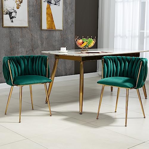 REXO Modernes luxuriöses Samt-Esszimmerstuhl-Set mit goldenen Metallbeinen, elegantem handgewebtem Design und weichen Kissen für Esszimmer, Wohnzimmer und Schlafzimmer (2er-Set) von REXO