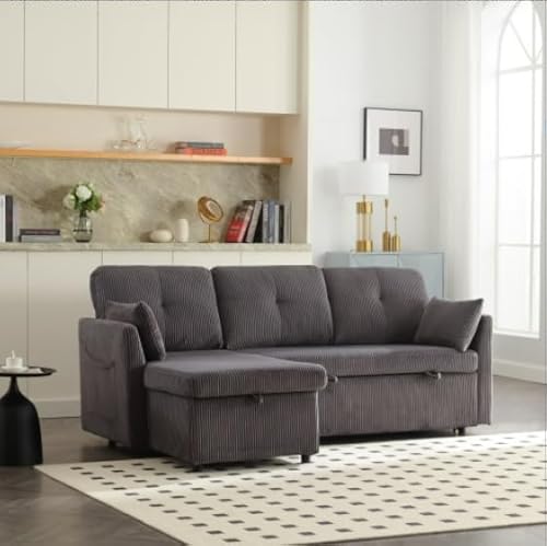 Multi-Functional Sofa Bed with Storage and Pull-Out Bed, Chaise Longue Interchangeable, sectional Sofa with Storage Seats, modular L-Shaped Sofa, modular Corner for Living Rooms (Dunkelgrau) von REXO