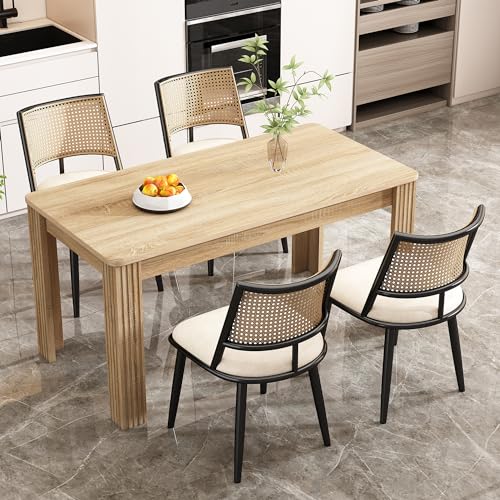 REXO PU-Sitz,Rattan-Rückenlehne,Wohnzimmer,Schlafzimmerstuhl,Schwarz von REXO