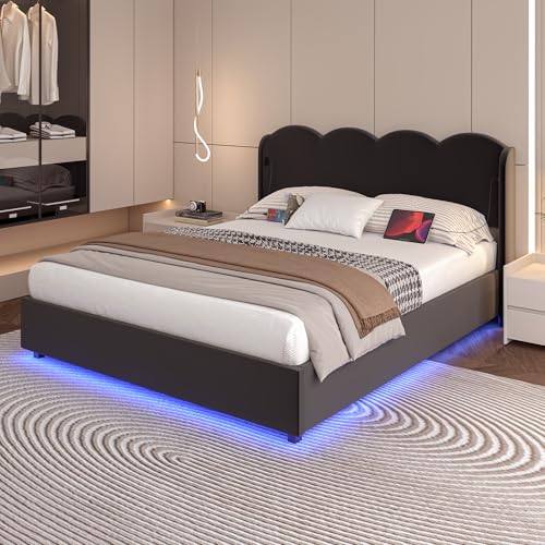 REXO Polsterbett,140x200cm Bettgestell mit wellenförmigem flachem Nudelrahmen, geeignet für Doppelbett, ohne Matratze, mit LED-Licht, USB+C Schnittstelle Aufladung und großem Stauraum,Schwarz REXO Polsterbett,140x200cm Bettgestell mit wellenförmigem flachem Nudelrahmen, geeignet für Doppelbett, ohne Matratze, mit LED-Licht, USB+C Schnittstelle Aufladung und großem Stauraum,Schwarz von REXO