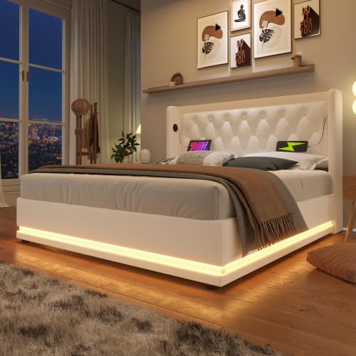 REXO Polsterbett 180x200 cm Weiß PU-Material Stauraumbett Gepolstertes Kopfteil USB Typ-C Ladefunktion 3-seitige Beleuchtung Ohne Matratze REXO Polsterbett 180x200 cm Weiß PU-Material Stauraumbett Gepolstertes Kopfteil USB Typ-C Ladefunktion 3-seitige Beleuchtung Ohne Matratze von REXO