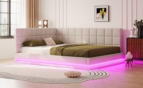 REXO Polsterbett Schlafsofa 160 * 200 Multifunktionsbettmit LED Lichtleiste, USB Steckdose und Lattenrost, hautsympathischer Samtstoff beige von REXO