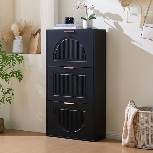 REXO Schuhkipper Schmal mit 3 Klappen, Schuhschrank, Schuhschrank Weiss Schuhkommode für Flur Wohnzimmer,Maße:60 x 24 x 114cm REXO Schuhkipper Schmal mit 3 Klappen, Schuhschrank, Schuhschrank Weiss Schuhkommode für Flur Wohnzimmer,Maße:60 x 24 x 114cm von REXO