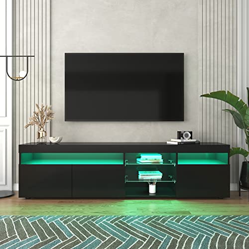 REXO moderner TV-Schrank, Variable LED-Beleuchtung, helles Panel, Wohn- und Esszimmer 180cm (Schwarz) von REXO