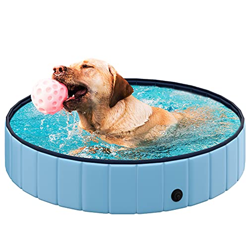 Hundepool Swimmingpool Hunde Pool Faltbar Hundebad Doggy Plantschbecken Becken Blau ø120 x 30 cm von REXOO