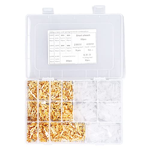 1000 PCS Messing Spaten -Crimp -Terminals | Easy Release Electrical Connectors für Autos/Haushaltsgeräte/Soundsysteme | 16 Größen mit ABS -Scheide und Aufbewahrungsbox von REXVTNS