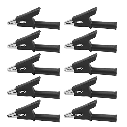 10Pcs Alligator Clip Testing Clamp | 10mm Opening & 10A Rated Current | 4mm Socket Accessory Set for Electrical Projects/Car Batteries | PVC Insulated & Metal Plated Brass (Black) von REXVTNS